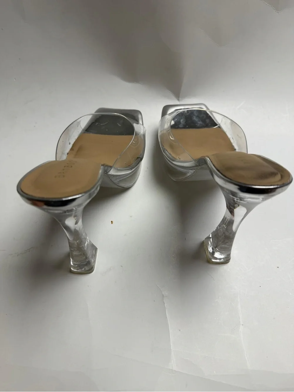 BAMBOO Clear Strap Silver Square-Toe Platform Mules